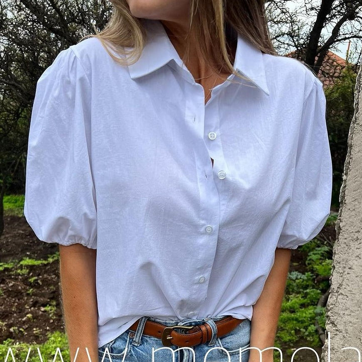 Damen Bluse mit Puffärmeln und klassischem Kragen Drune