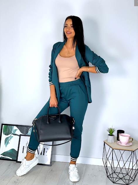 Damen nan sportlich-elegantes Blazer-Jogginghose Zweiteiler mit elastischem Bund und Bündchen Drune