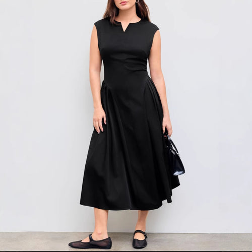 Damen elegantes Maxikleid mit voluminösen Falten und ärmellosem Design Drune
