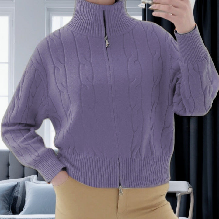 Damen Strickpullover mit hohem Kragen und Reißverschluss Drune