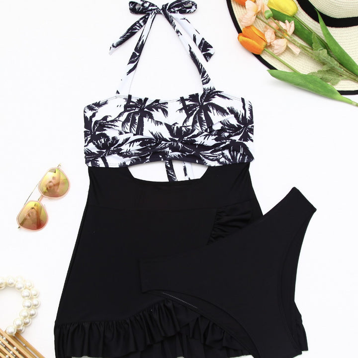 Damen Tankini-Set mit elegantem Wellenmuster und fröhlichem Rüschensaum Drune