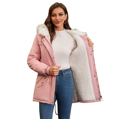 Damen modische Übergangsjacke mit kuscheligem Innenfutter und verstellbarem Bund Drune