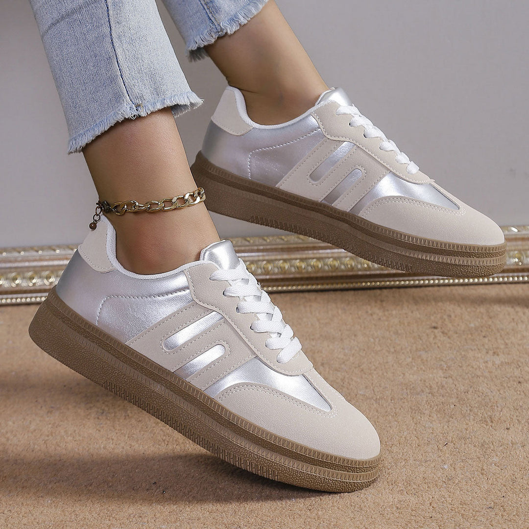 Damen Sportliche Sneakers mit satiniertem Obermaterial und Retro-Design Drune