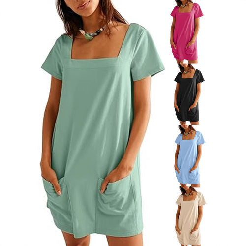 Damen Freizeitkleid mit quadratischem Ausschnitt und seitlichen Taschen Drune