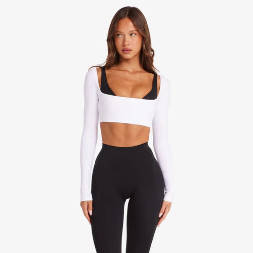 Damen Sportliches Langarm Crop-Top Drune