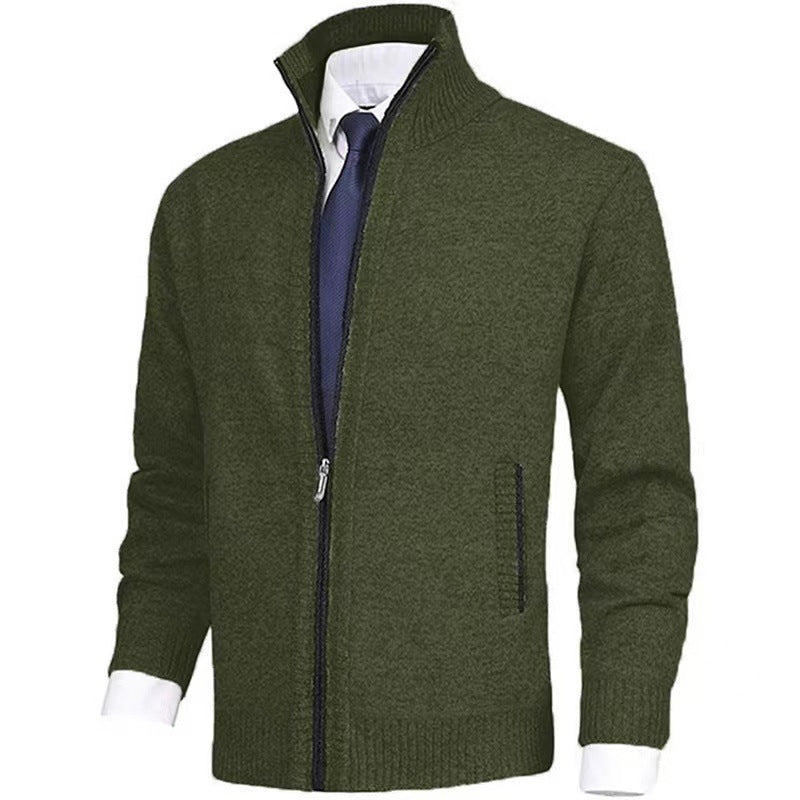 Herren nan melierte Strickzipjacke mit hohem Stehkragen, feiner Struktur und verdeckten Eingrifftaschen Drune