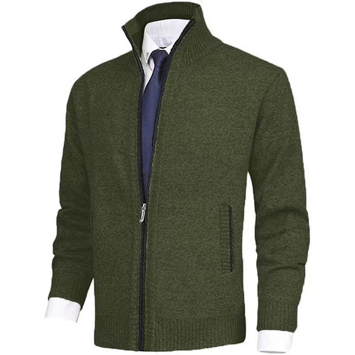 Herren nan melierte Strickzipjacke mit hohem Stehkragen, feiner Struktur und verdeckten Eingrifftaschen Drune