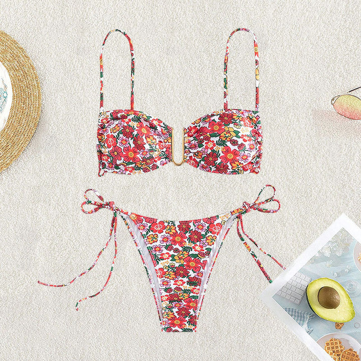 Damen Floral Bikini-Set mit verstellbaren Trägern und dekorativem Bindeband Drune