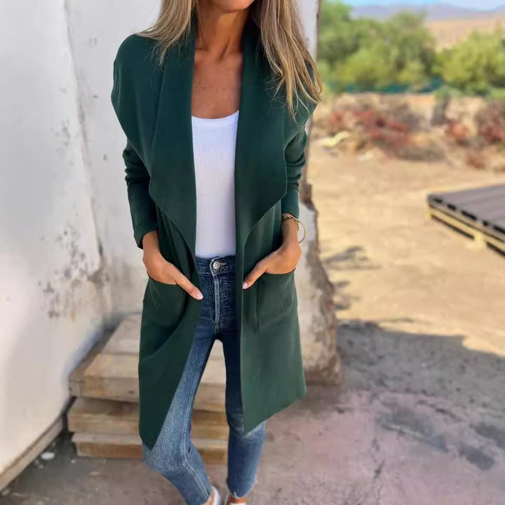 Damen lässiger oversize Mantel mit offenem Kragen und praktischen Taschen Drune
