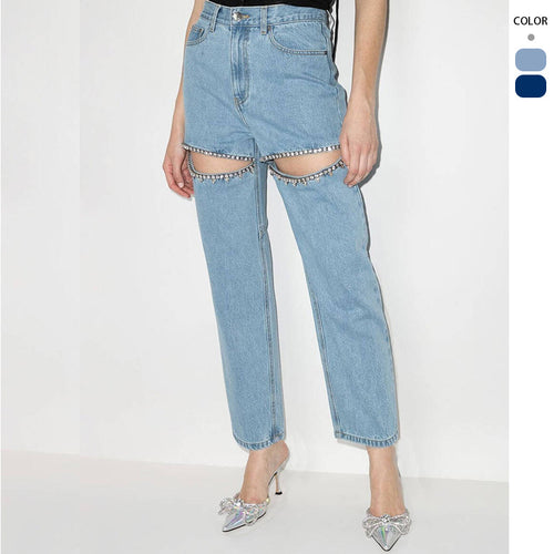 Damen Jeans mit Cut-Outs und funkelnden Details Drune