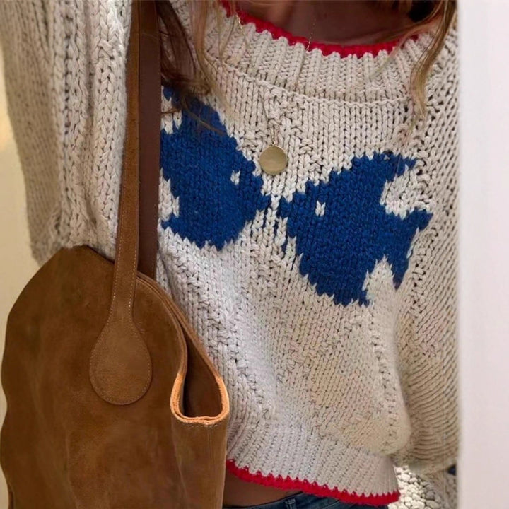 Damen Cort-Kragen Pullover mit strukturiertem Strickmuster und auffälligen Kontrasten Drune