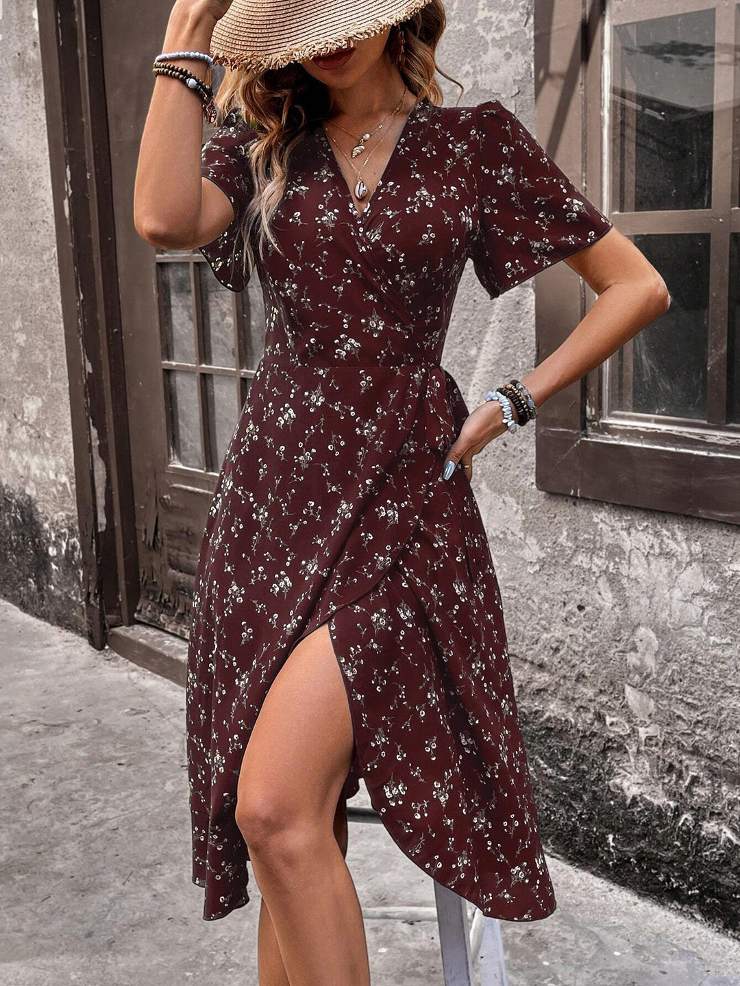 Damen Wickelkleid mit floralem Design Drune
