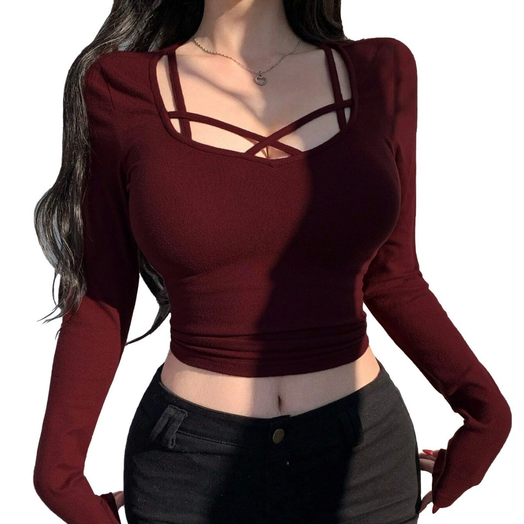 Damen Langarm-Crop-Top mit elegantem Schnitt und dekorativen Knoten Drune