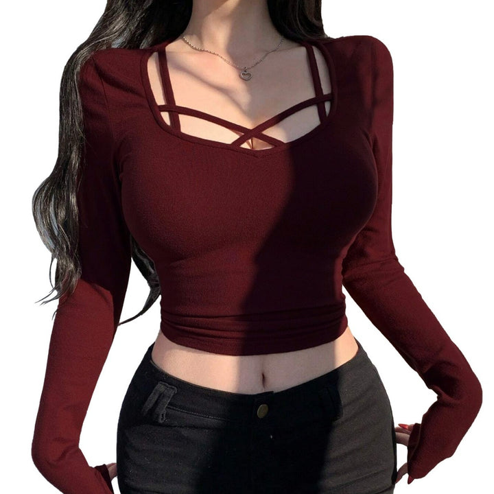Damen Langarm-Crop-Top mit elegantem Schnitt und dekorativen Knoten Drune