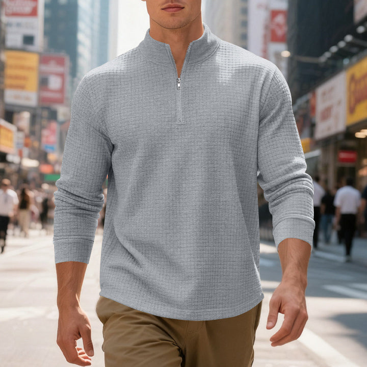 Herren sportlicher Pullover mit Halbreißverschluss und strukturierter Oberfläche Drune