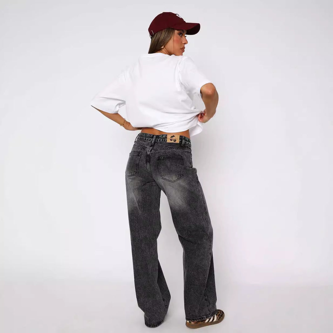 Damen lässige weite Jeans mit hohem Bund und modischem Schnitt Drune