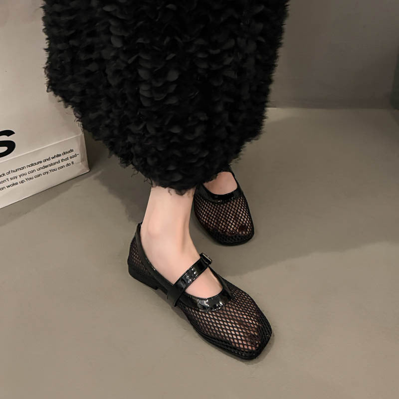 Damen Casual Mesh Mary Jane Ballerinas mit verstellbarem Riemen Drune