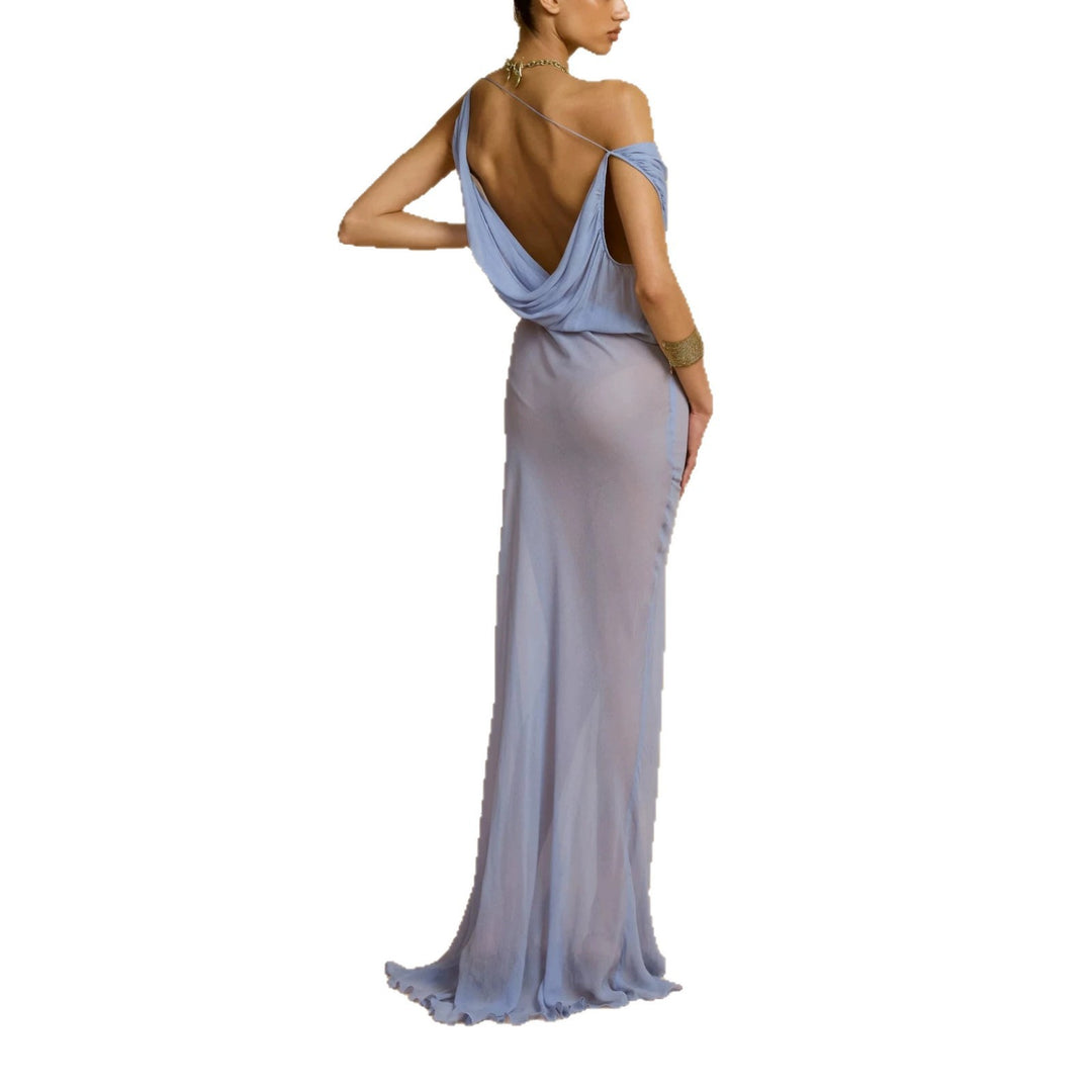 Damen Fließendes Maxikleid mit drapiertem Ausschnitt Drune
