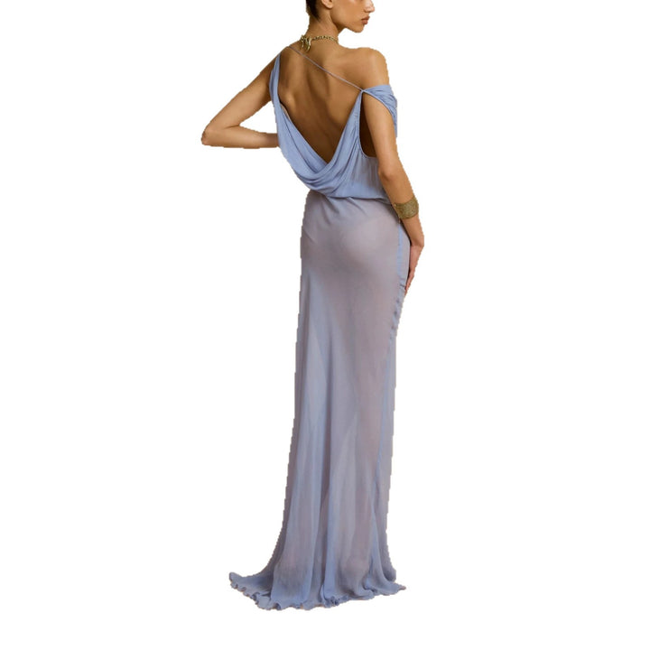 Damen Fließendes Maxikleid mit drapiertem Ausschnitt Drune