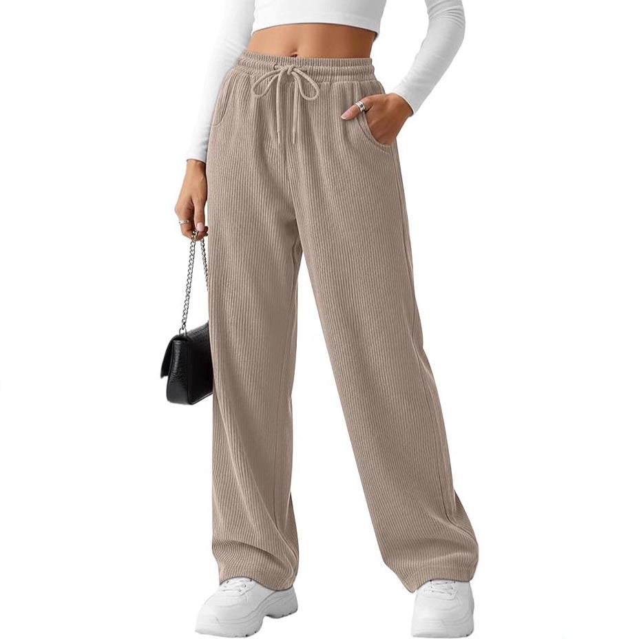 Damen breite Rippstrick-Hose mit Kordelzug Drune