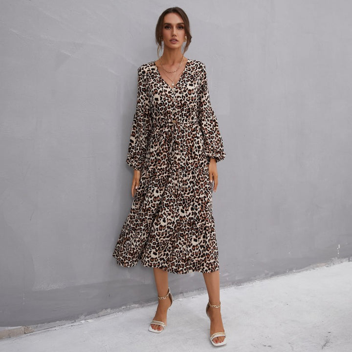 Damen Maxikleid mit Leopardenmuster und taillierbarem Gürtel Drune
