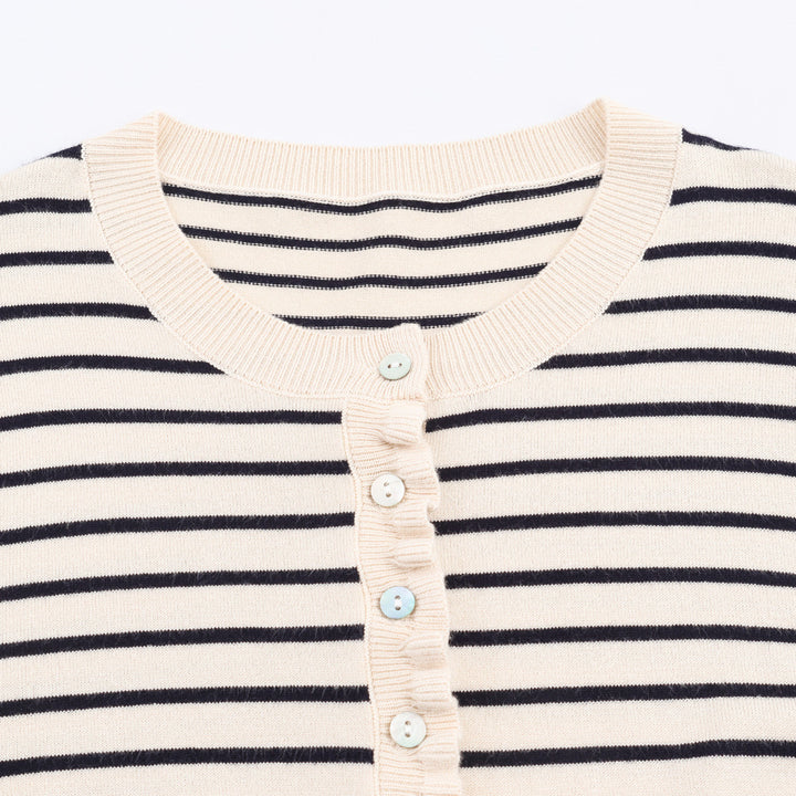 Damen gestreifte Strickjacke mit Rüschendetails und Knopfverschluss Drune