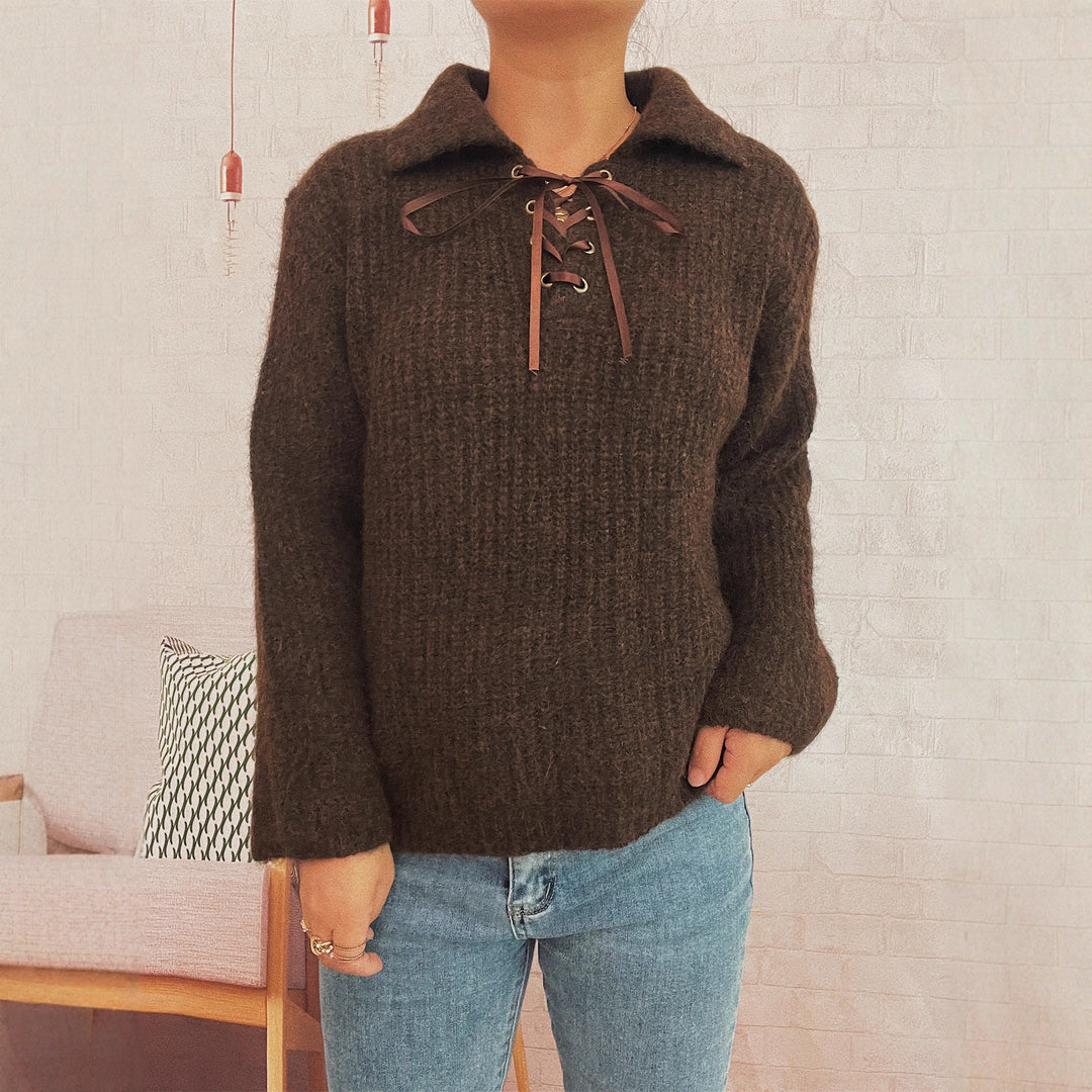 Damen lässiger Pullover mit femininer Schnürung und weichem Strick Drune