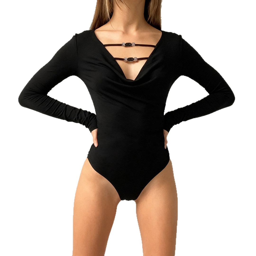 Damen eleganter Langarmbody mit modischem Ausschnitt Drune