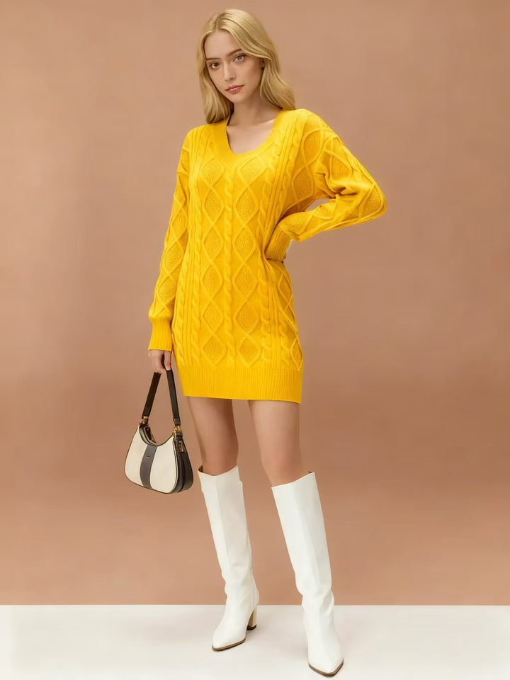 Damen Strickkleid mit tiefem V-Ausschnitt und strukturiertem Design Drune