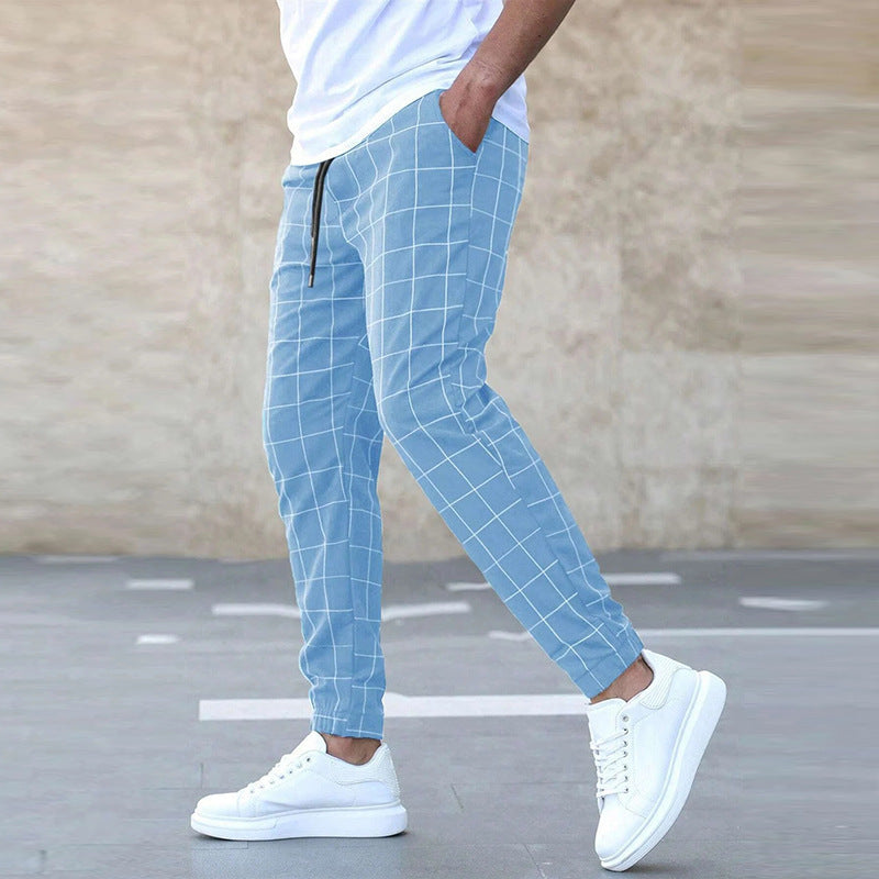 Herren modische Karohose mit elastischem Bund und seitlichen Taschen Drune
