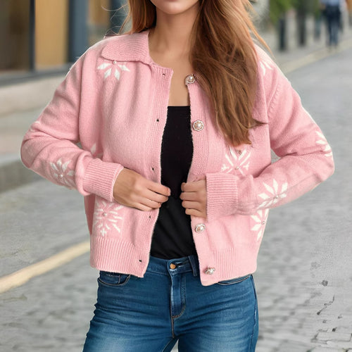 Damen Strickjacke mit verspielten Schneeflocken-Applikationen und eleganten Knopfdetails Drune