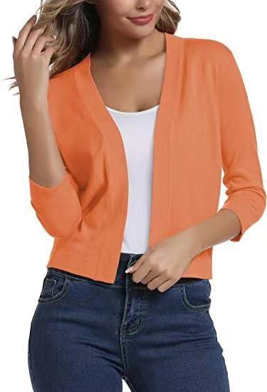 Damen nan offener Kurzcardigan mit dreiviertelärmeln und elastischem Saum Drune