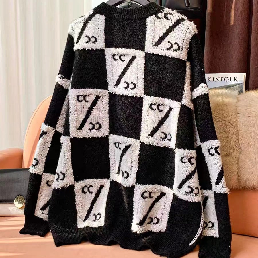 Damen Großer Oversized Pullover mit grafischem Design Drune
