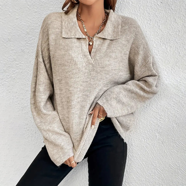 Damen lässiger Pullover mit Kragen Drune