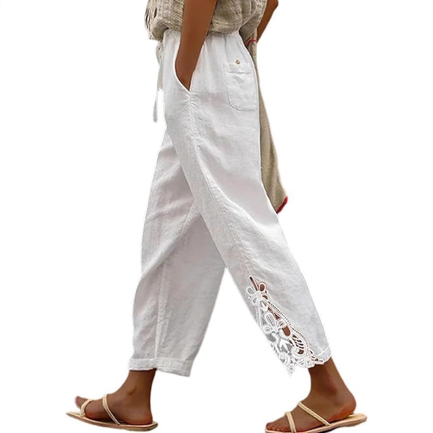 Damen Leichte und luftige Sommerhose im Boho-Stil mit Stickerei Drune