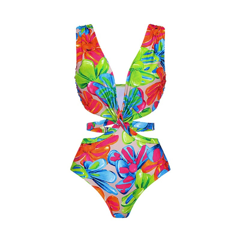 Damen Einteiler Badeanzug mit raffinierten Cut-Out-Details und floralem Design Drune