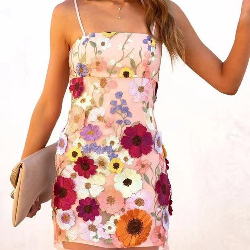 Damen Spitzenkleid mit floralen Stickereien und transparentem Design Drune
