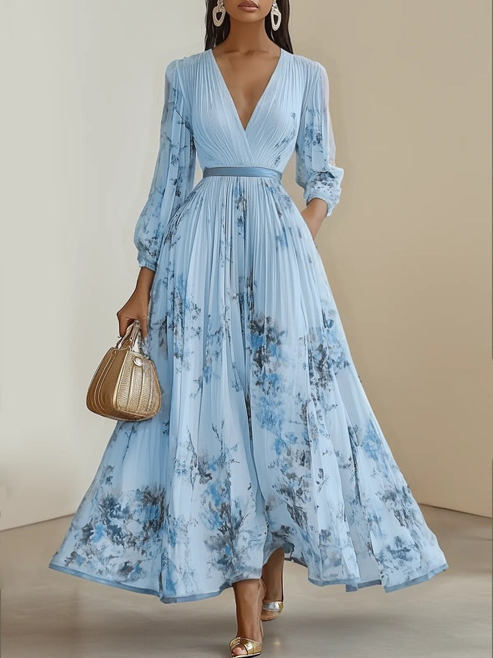 Damen Prachtvolles Maxikleid mit tiefem V-Ausschnitt und floralem Design Drune