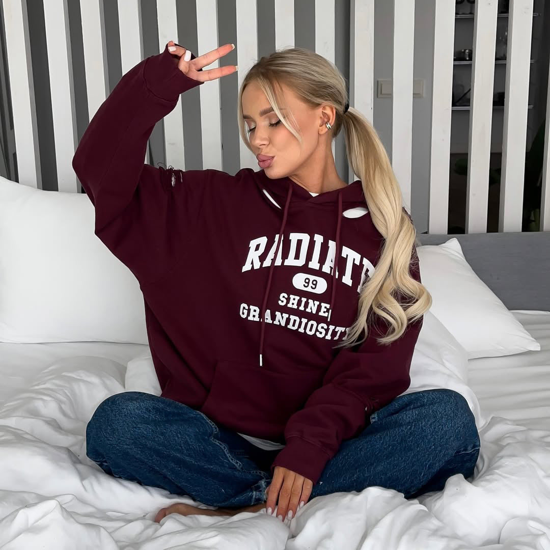 Damen Oversized Kapuzenpullover mit trendigen Rissdetails Drune