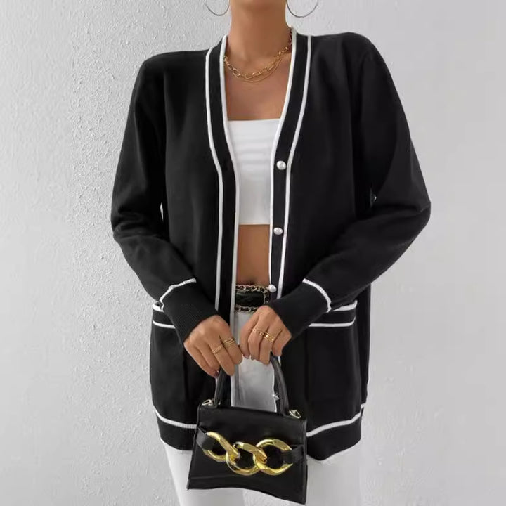 Damen Luxuriöse Strickjacke mit kontrastierenden Säumen Drune