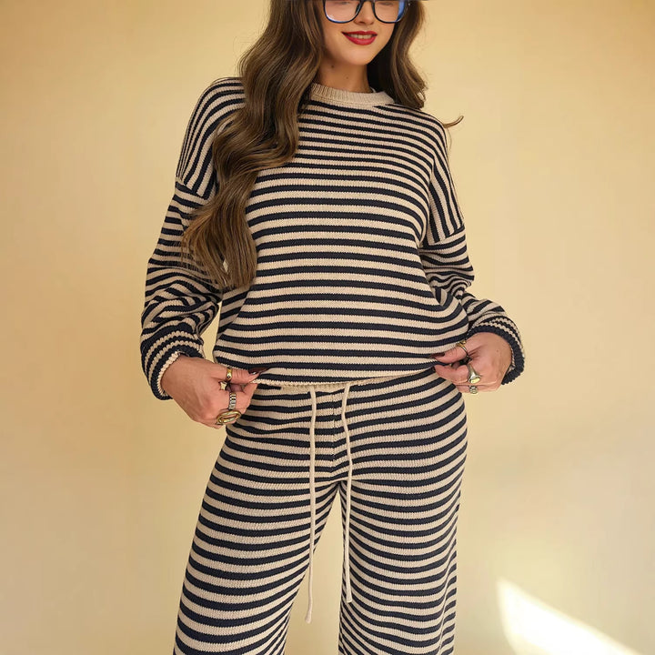 Damen lässiges Strick-Set mit breitem Schnitt und gestreiftem Design Drune