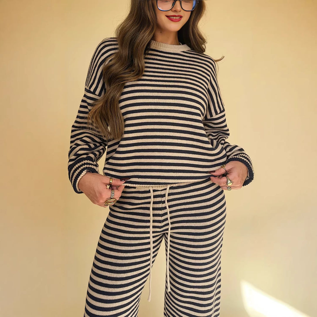 Damen lässiger Streifenpullover mit weichem Material Drune