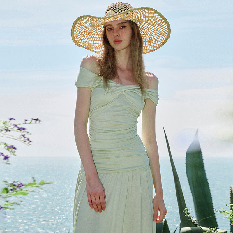 Damen Langarm-Maxikleid mit drapierten Details Drune