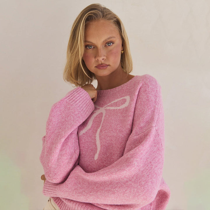Damen Kuscheliger Pullover mit dekorativem Schleifenmuster Drune