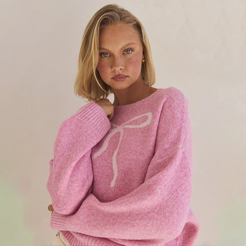 Damen Kuscheliger Pullover mit dekorativem Schleifenmuster Drune