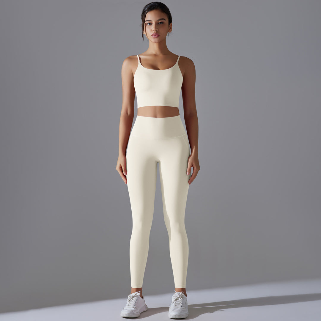 Damen Sportliches Bustier- und High-Waist-Leggings-Set mit nahtloser Konstruktion und atmungsaktiver Technologie Drune