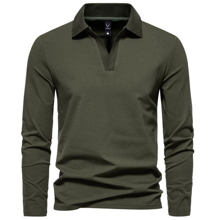 Herren nan Langarm-Polo mit offenem V-Ausschnitt, feinem Rippenkragen und schmaler Silhouette Drune