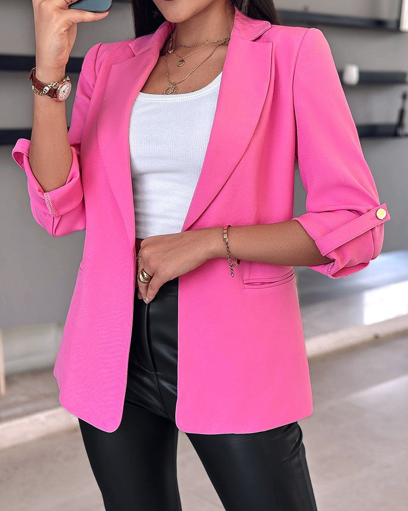 Damen lässiger Blazer mit aufgeknöpften Ärmeln und taillierter Passform Drune