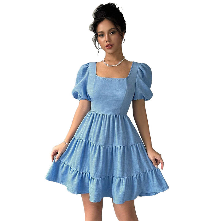 Damen Kleid mit Puffärmeln und gestuftem Saum Drune