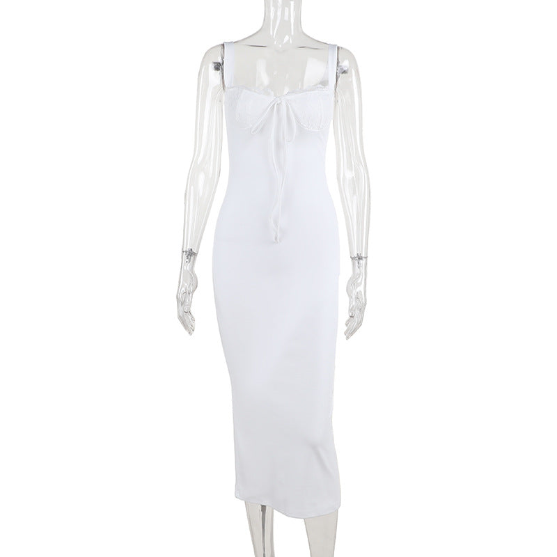 Damen figurbetontes Langarmkleid mit Spitzenverzierungen Drune